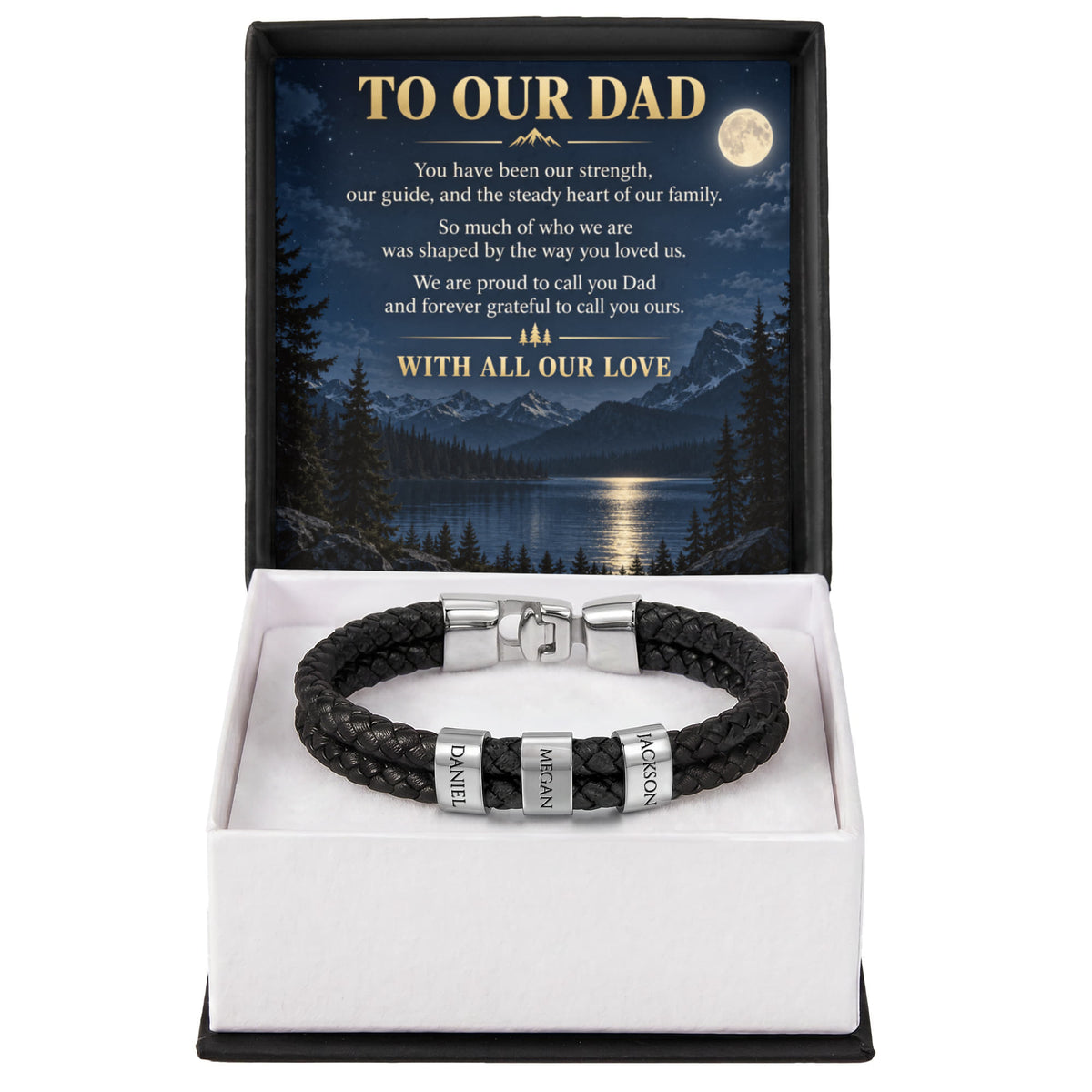 Dad Name Bracelet – “To Our Dad” Moonlit Mountain Family Gift