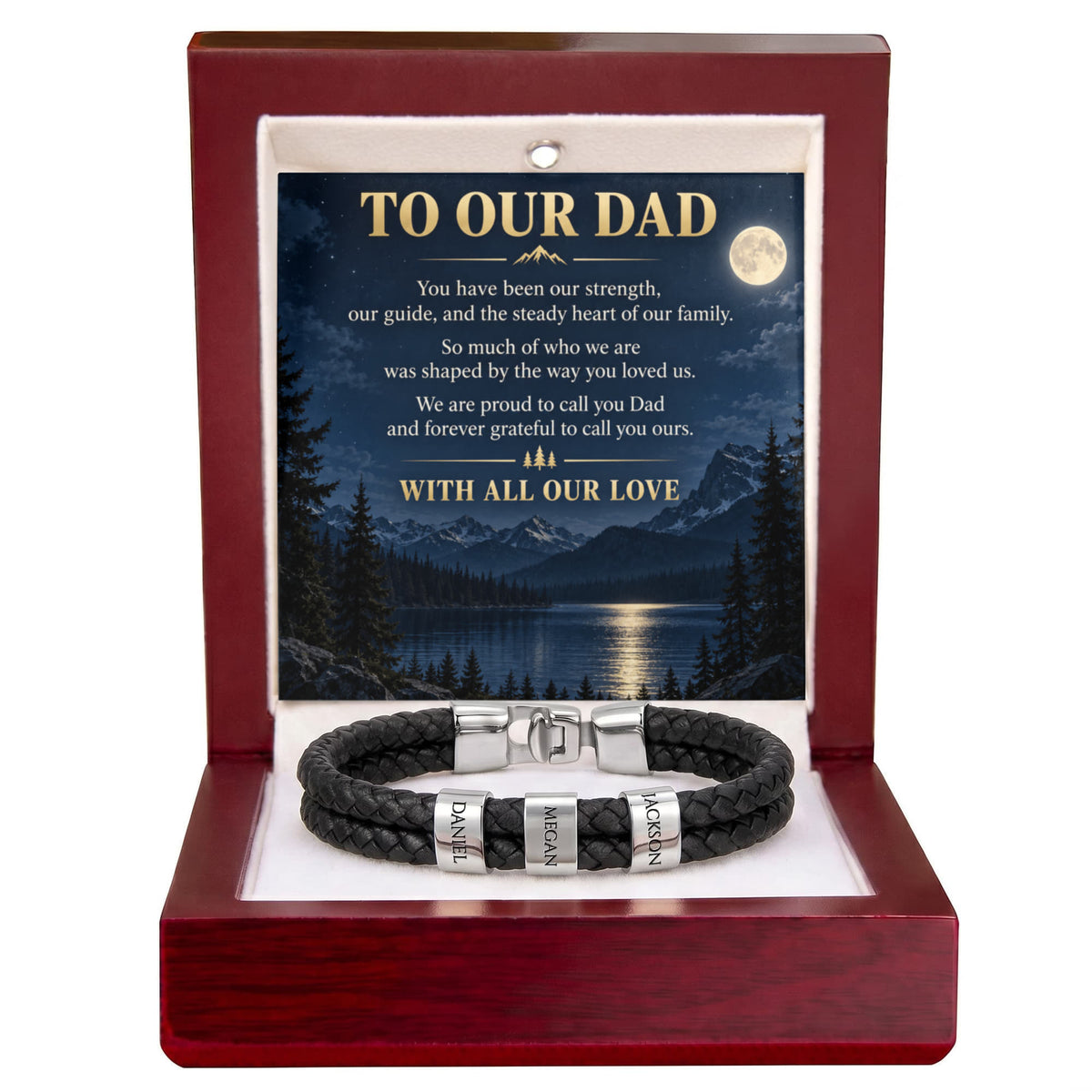 Dad Name Bracelet – “To Our Dad” Moonlit Mountain Family Gift