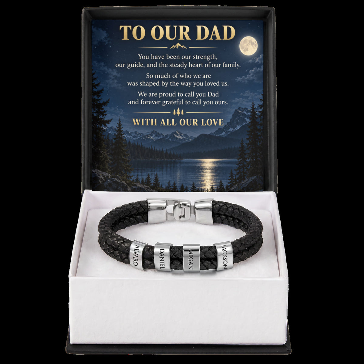 Dad Name Bracelet – “To Our Dad” Moonlit Mountain Family Gift