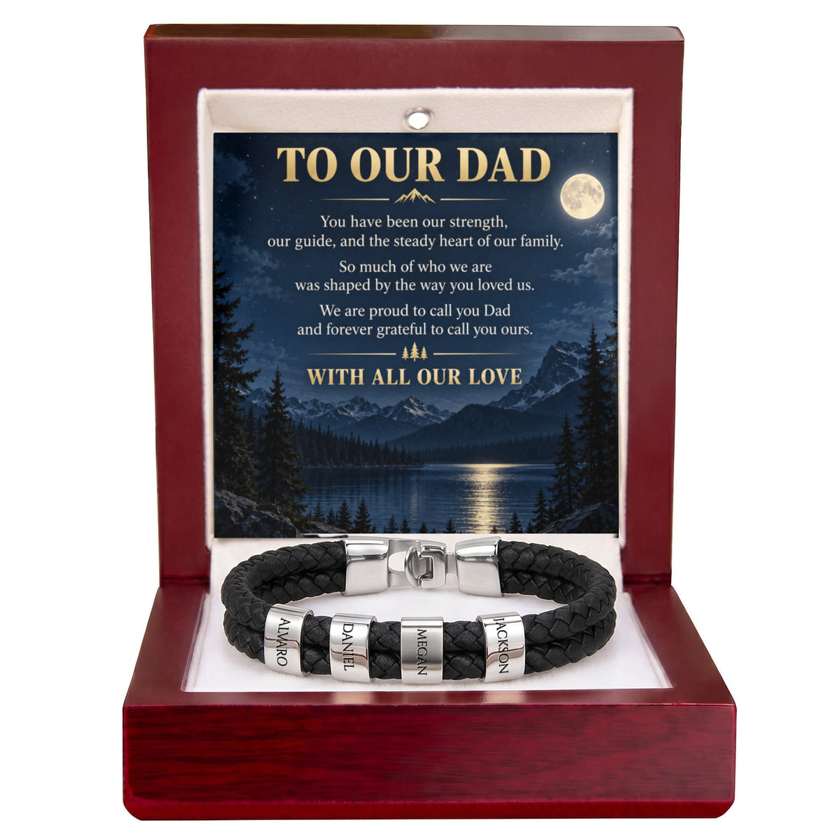 Dad Name Bracelet – “To Our Dad” Moonlit Mountain Family Gift