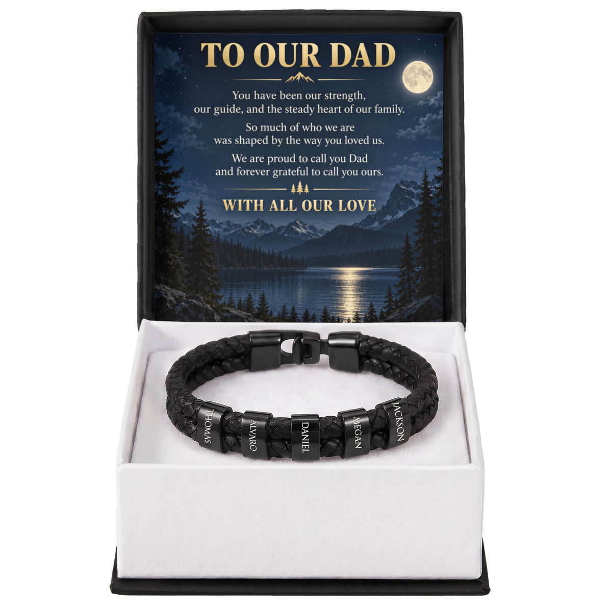 Dad Name Bracelet – “To Our Dad” Moonlit Mountain Family Gift