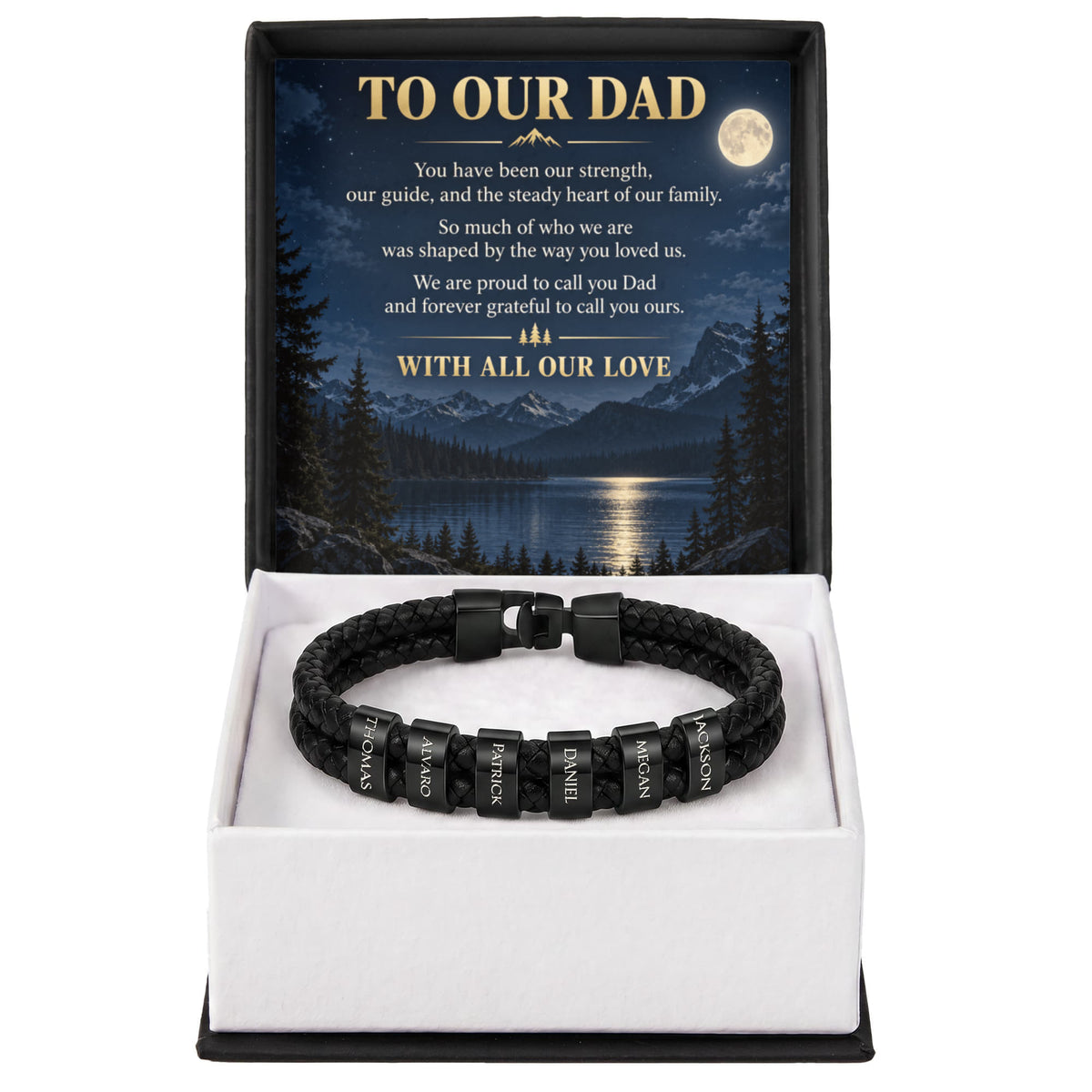 Dad Name Bracelet – “To Our Dad” Moonlit Mountain Family Gift
