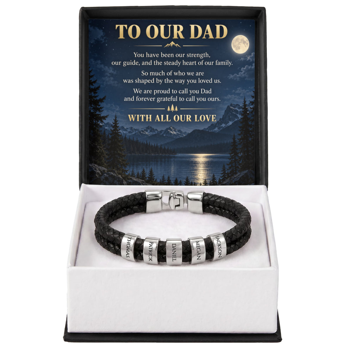 Dad Name Bracelet – “To Our Dad” Moonlit Mountain Family Gift
