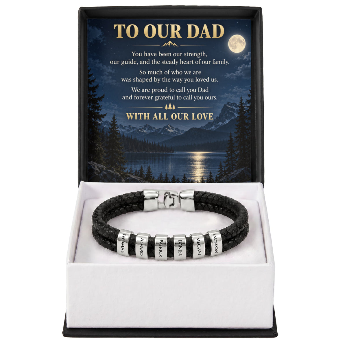 Dad Name Bracelet – “To Our Dad” Moonlit Mountain Family Gift