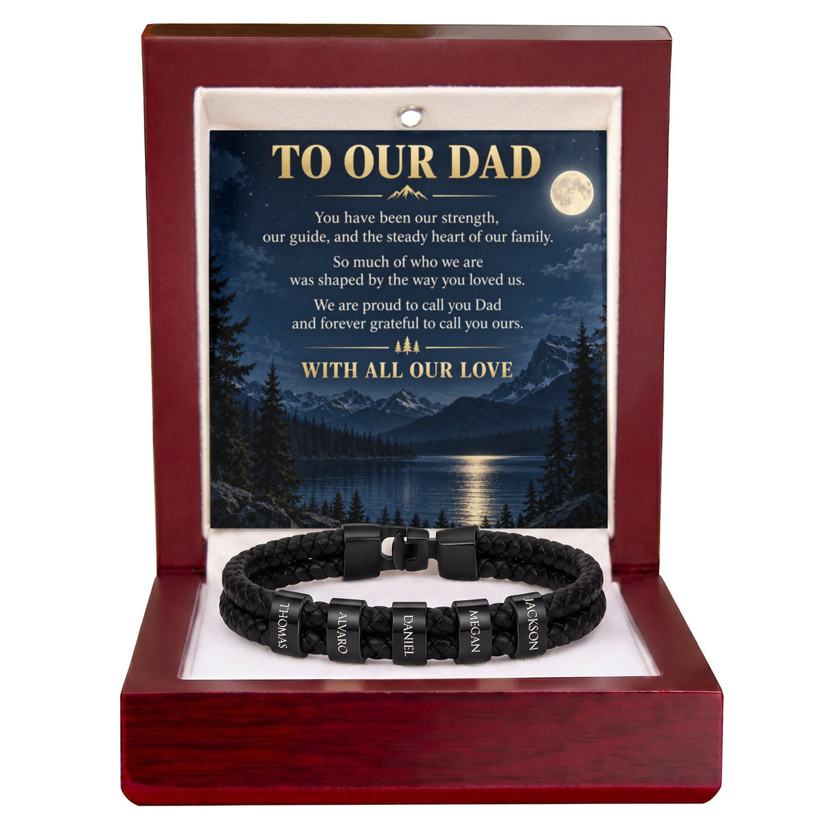 Dad Name Bracelet – “To Our Dad” Moonlit Mountain Family Gift