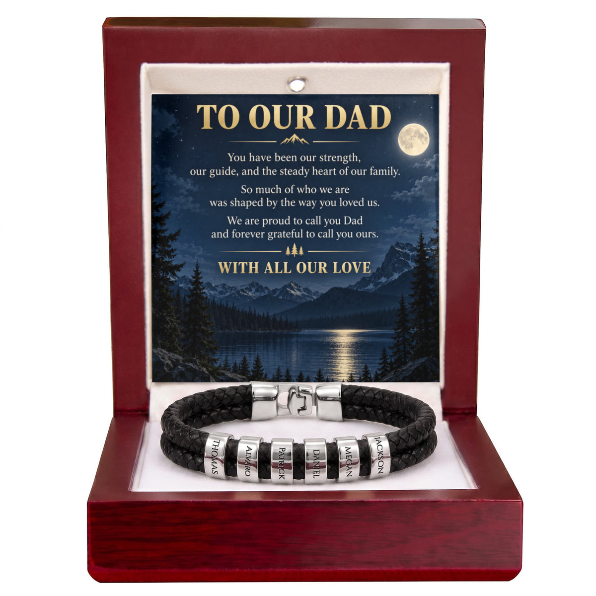 Dad Name Bracelet – “To Our Dad” Moonlit Mountain Family Gift