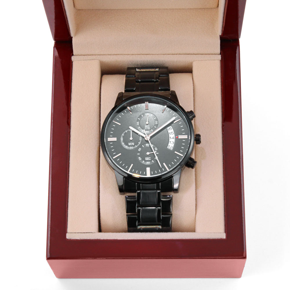 Treasuring What Was Engraved Black Chronograph Watch – Romantic Gift for Him