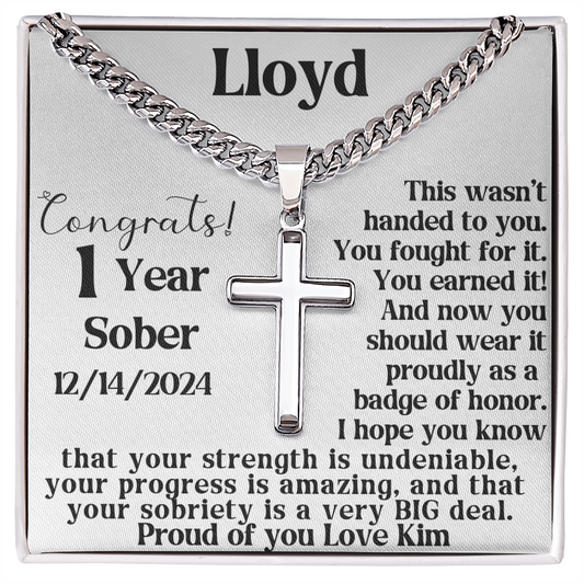 Silver chain necklace with cross pendant, shown in a gift box