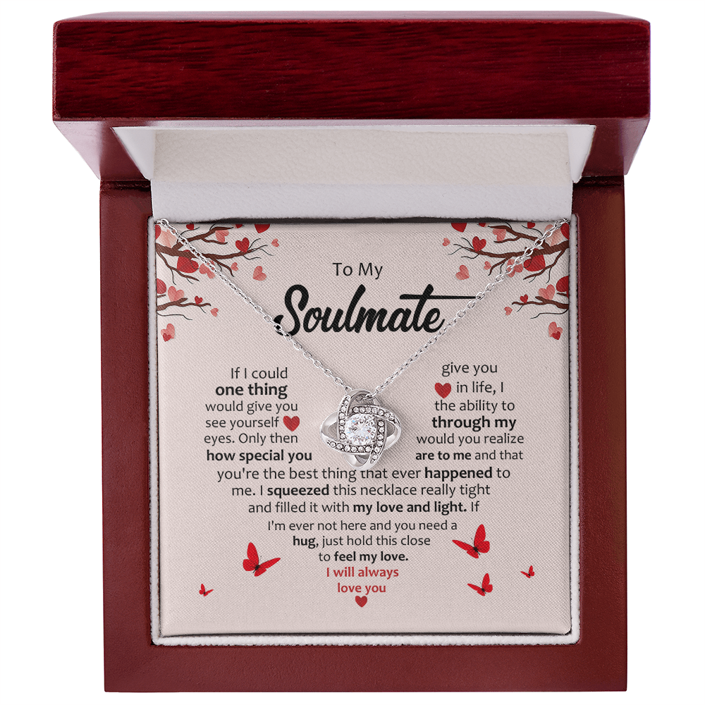 Silver heart knot pendant necklace with round stones in red gift box
