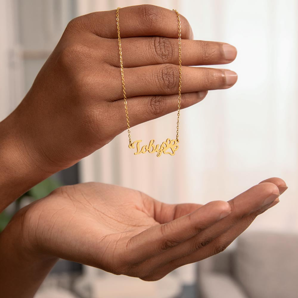 Paw Print Name Necklace – Custom Pet Lover Gift