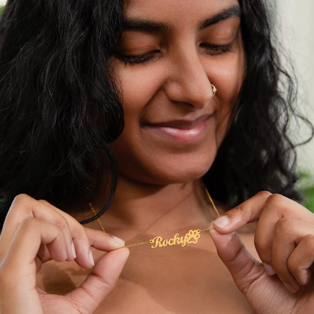 Paw Print Name Necklace – Custom Pet Lover Gift