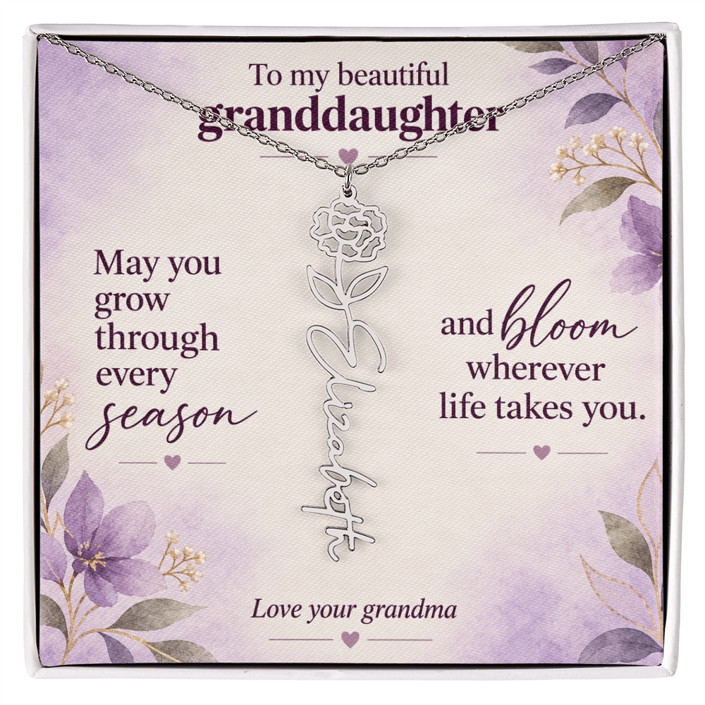 To My Granddaughter Personalized Birth Flower Name Necklace – Custom Name Jewelry Gift from Grandma