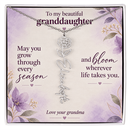 To My Granddaughter Personalized Birth Flower Name Necklace – Custom Name Jewelry Gift from Grandma