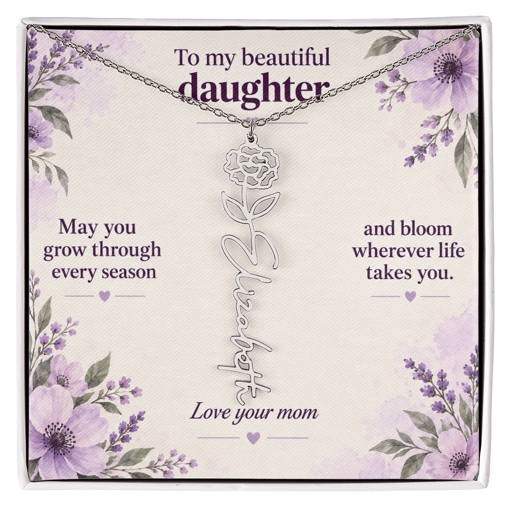 To My Daughter Personalized Birth Flower Name Necklace