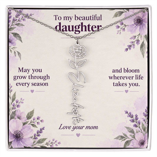 To My Daughter Personalized Birth Flower Name Necklace