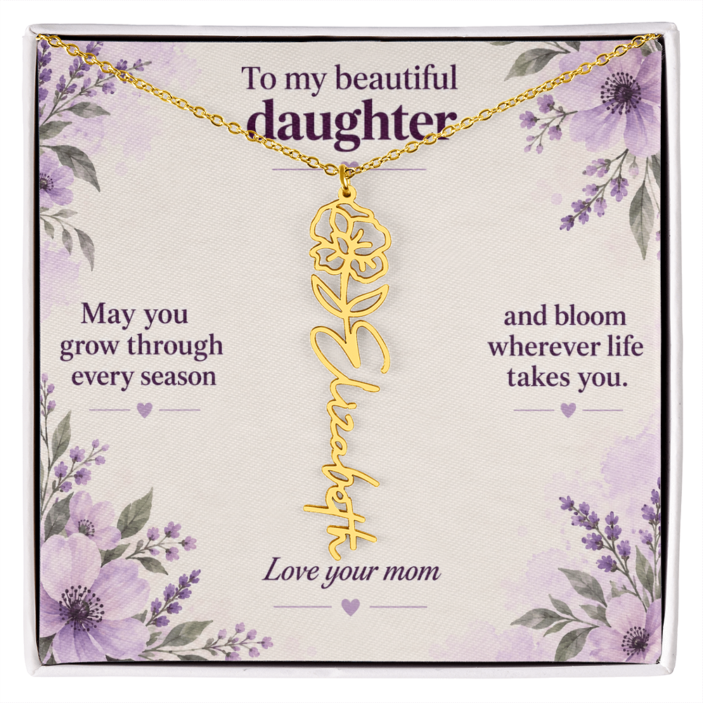 To My Daughter Personalized Birth Flower Name Necklace
