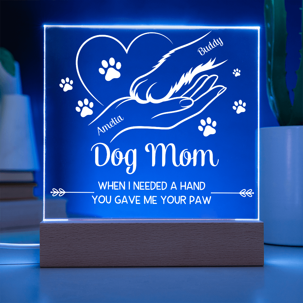 Personalized Dog Mom LED Acrylic Plaque – Custom Owner & Dog Names