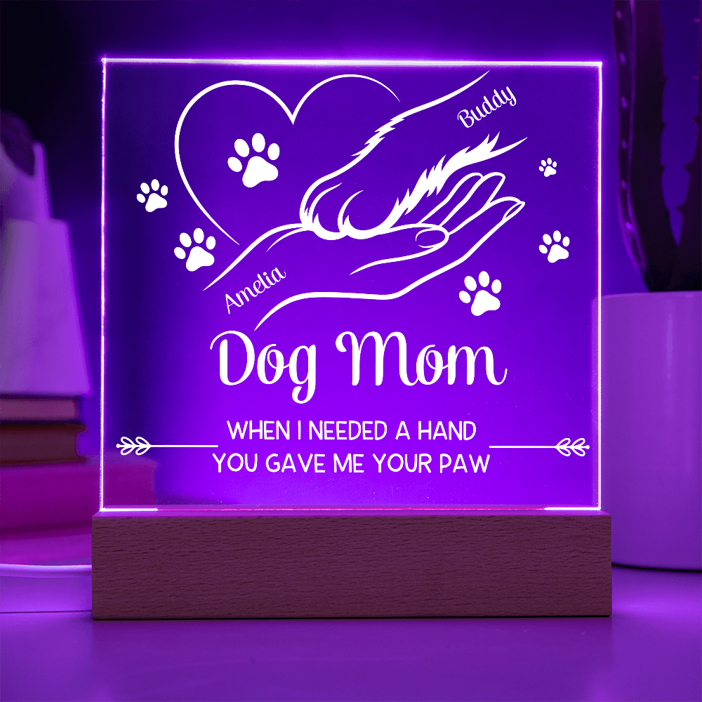 Personalized Dog Mom LED Acrylic Plaque – Custom Owner & Dog Names