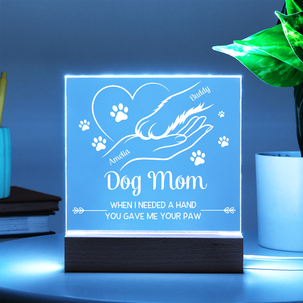 Personalized Dog Mom LED Acrylic Plaque – Custom Owner & Dog Names