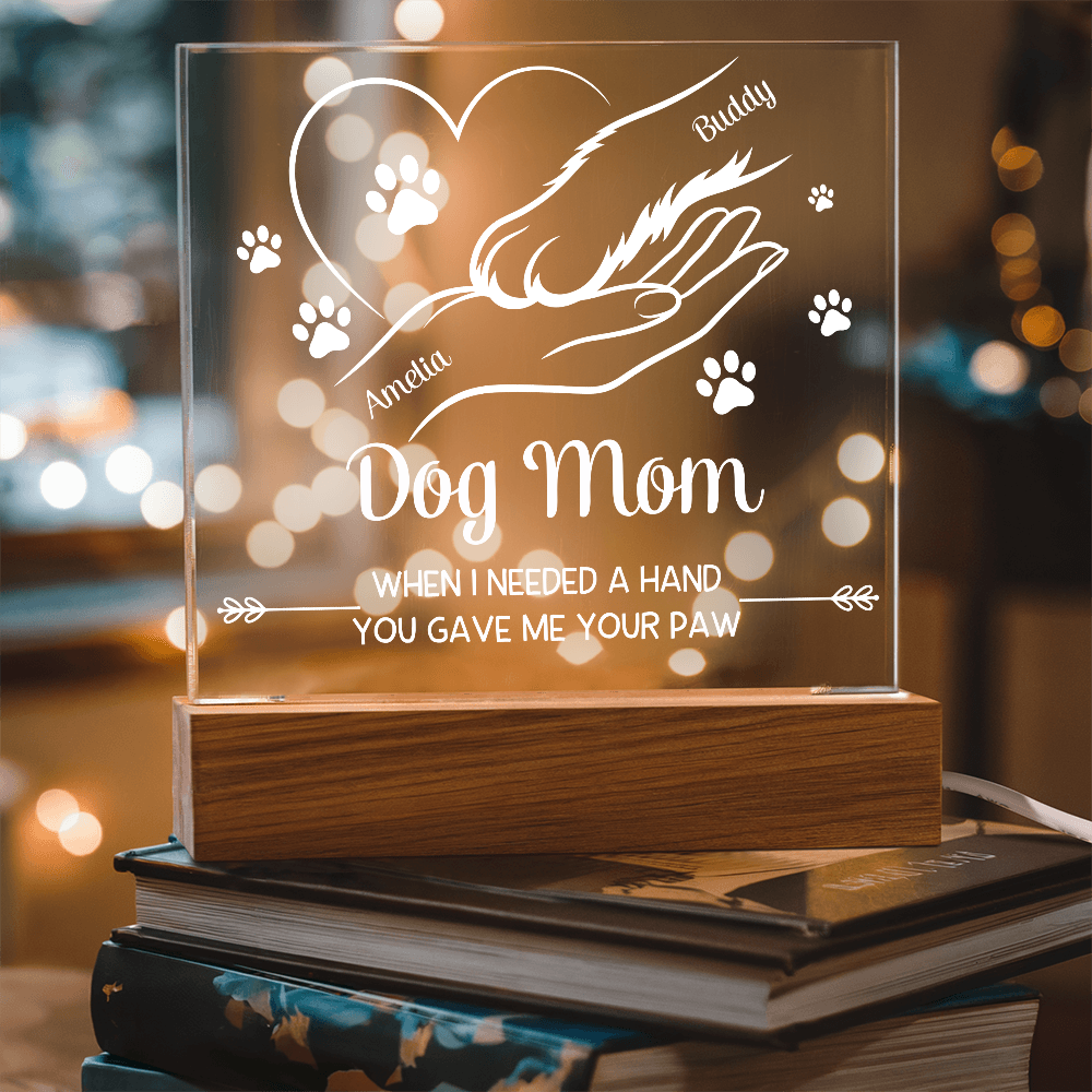 Personalized Dog Mom LED Acrylic Plaque – Custom Owner & Dog Names