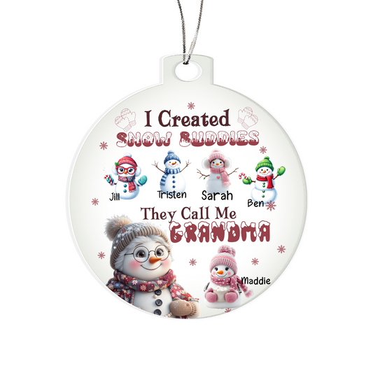 Grandma's Snow Buddies Personalized Grandkids Christmas Ornament