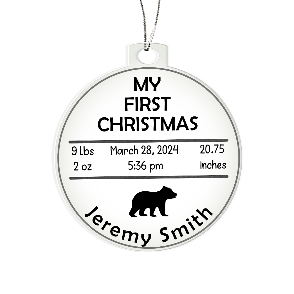 Personalized Baby's First Christmas Birth Stats Ornament