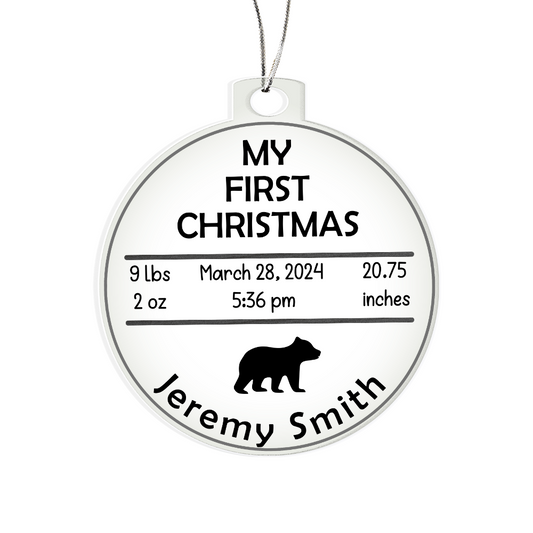 Personalized Baby's First Christmas Birth Stats Ornament