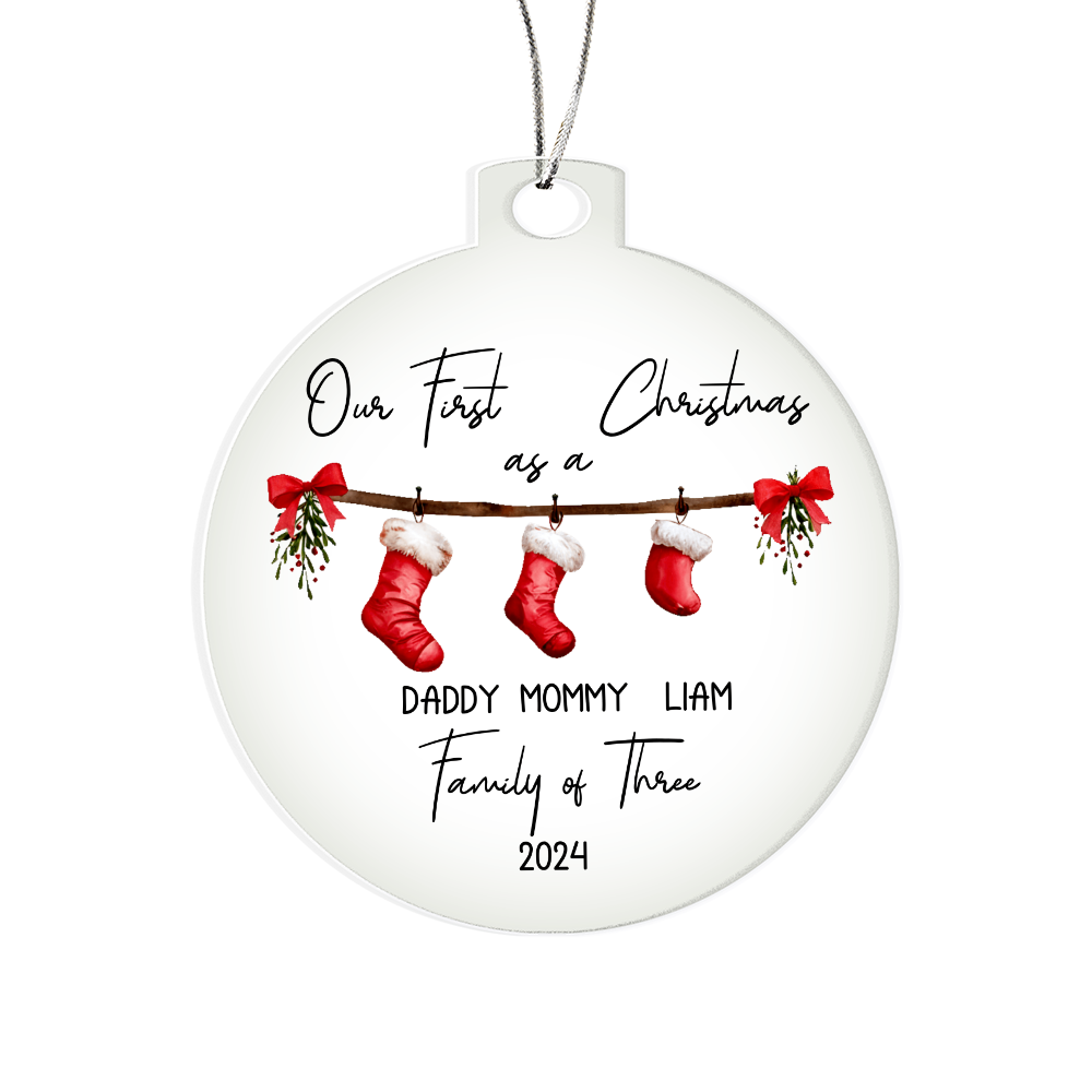 Personalized First Christmas as a Family of Three Ornament