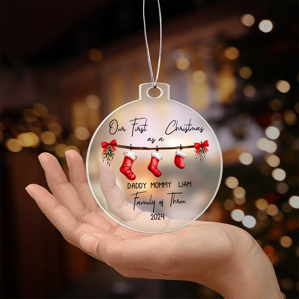 Personalized First Christmas as a Family of Three Ornament