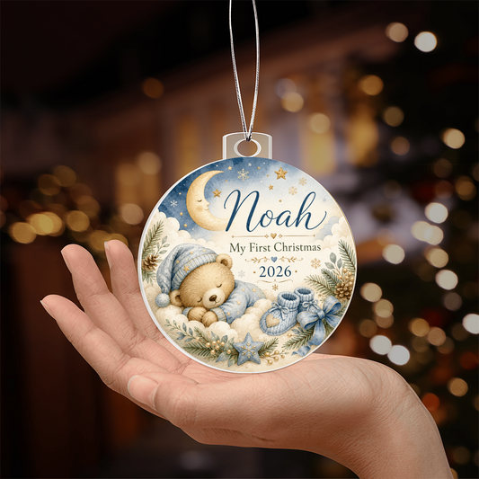 Baby Boy's First Christmas Personalized Ornament – Custom Name & Year Keepsake