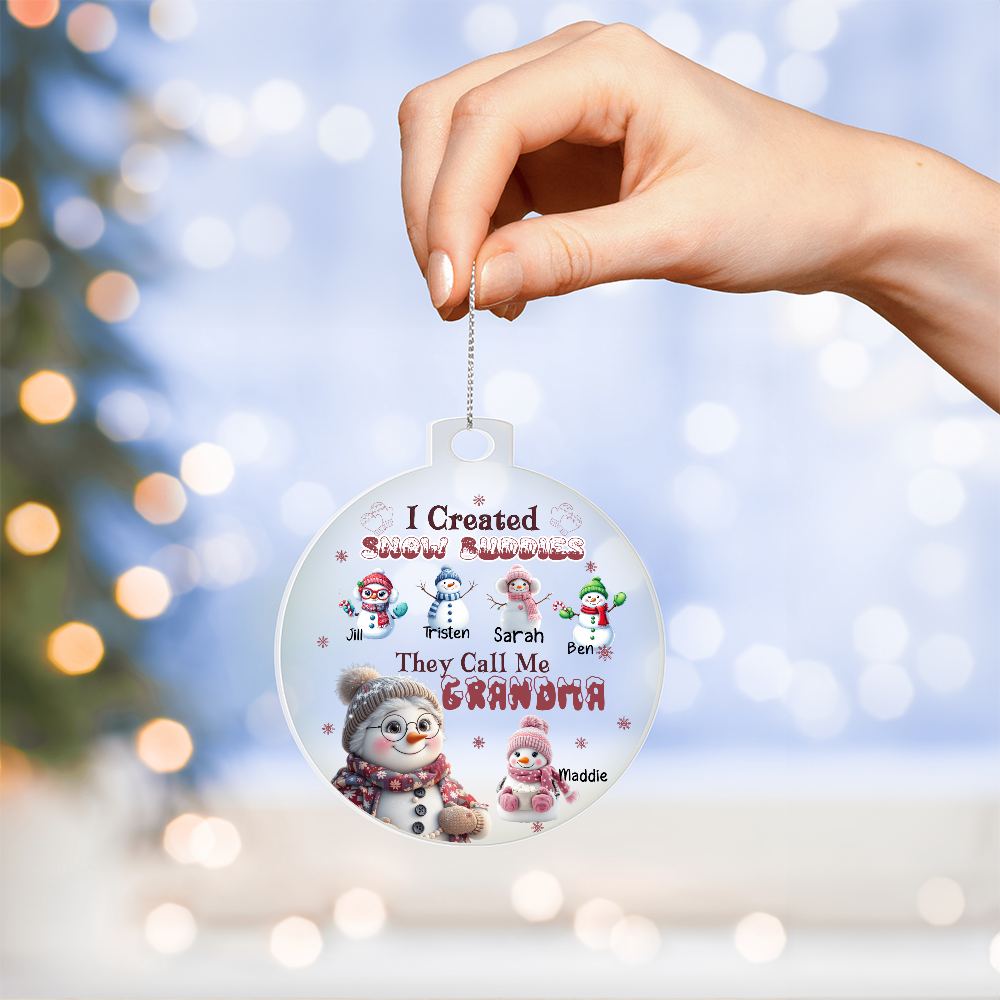 Grandma's Snow Buddies Personalized Grandkids Christmas Ornament