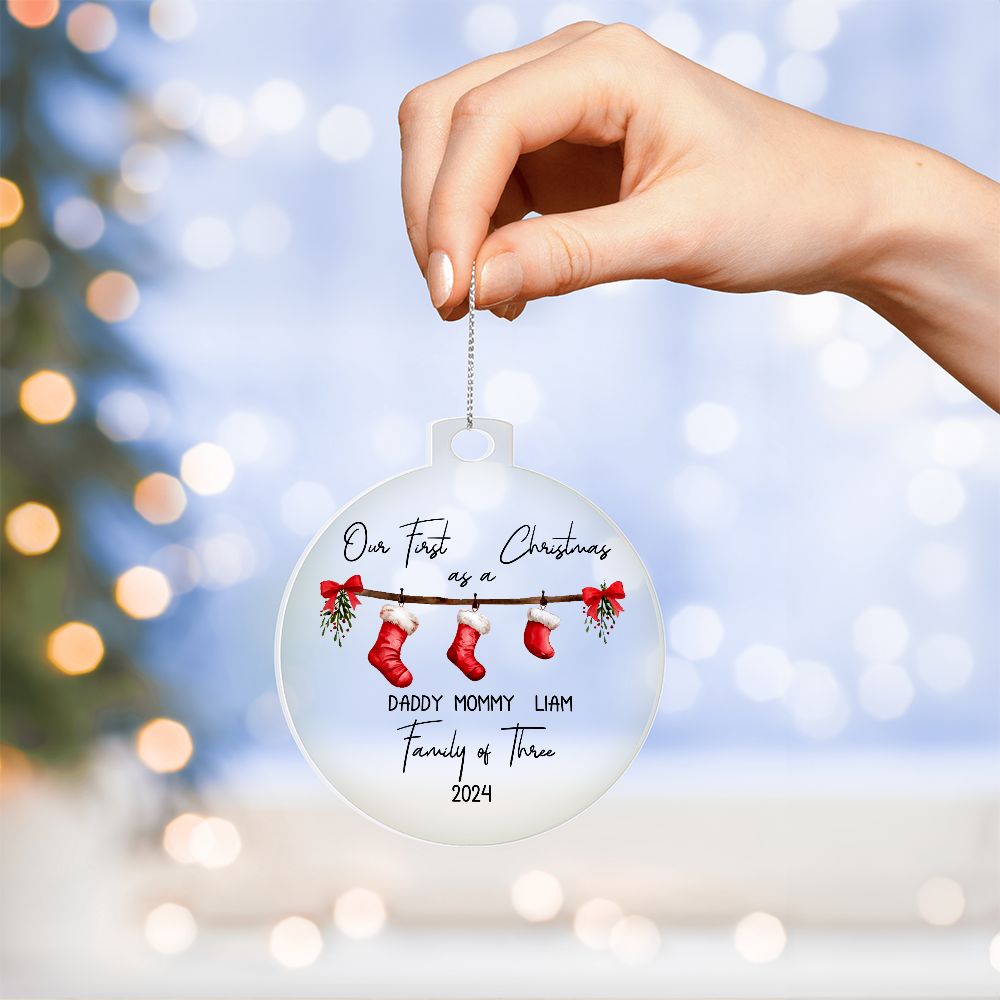 Personalized First Christmas as a Family of Three Ornament