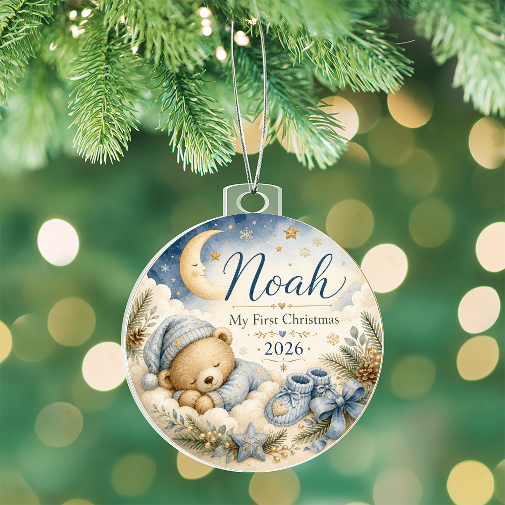 Baby Boy's First Christmas Personalized Ornament – Custom Name & Year Keepsake