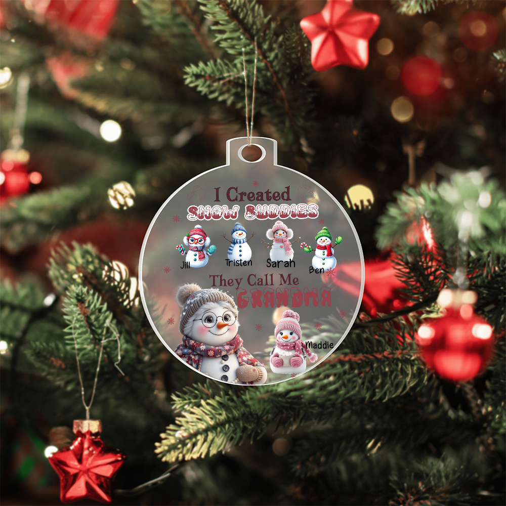Grandma's Snow Buddies Personalized Grandkids Christmas Ornament