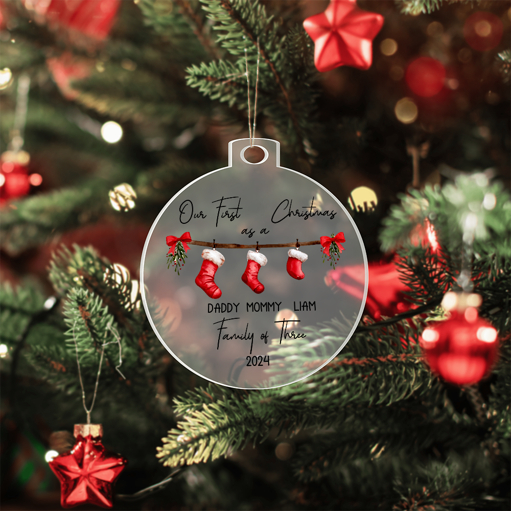 Personalized First Christmas as a Family of Three Ornament