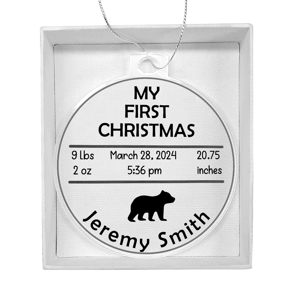 Personalized Baby's First Christmas Birth Stats Ornament