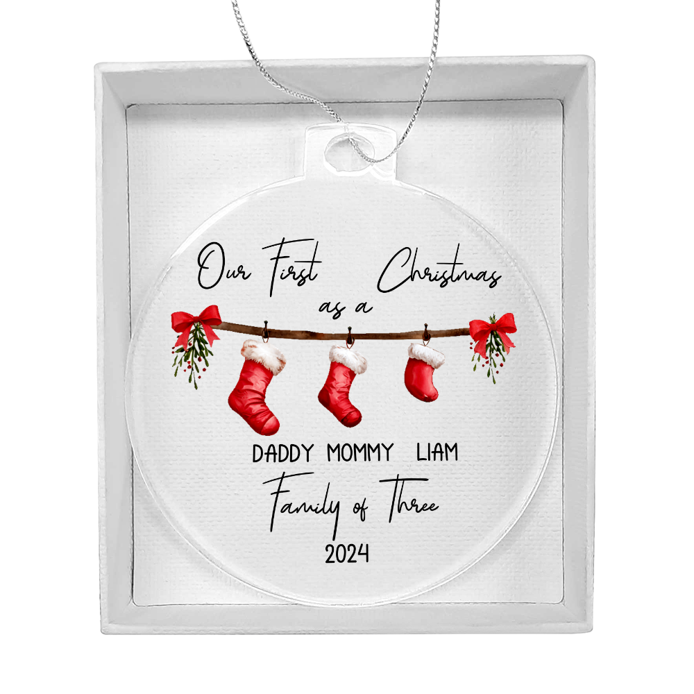 Personalized First Christmas as a Family of Three Ornament