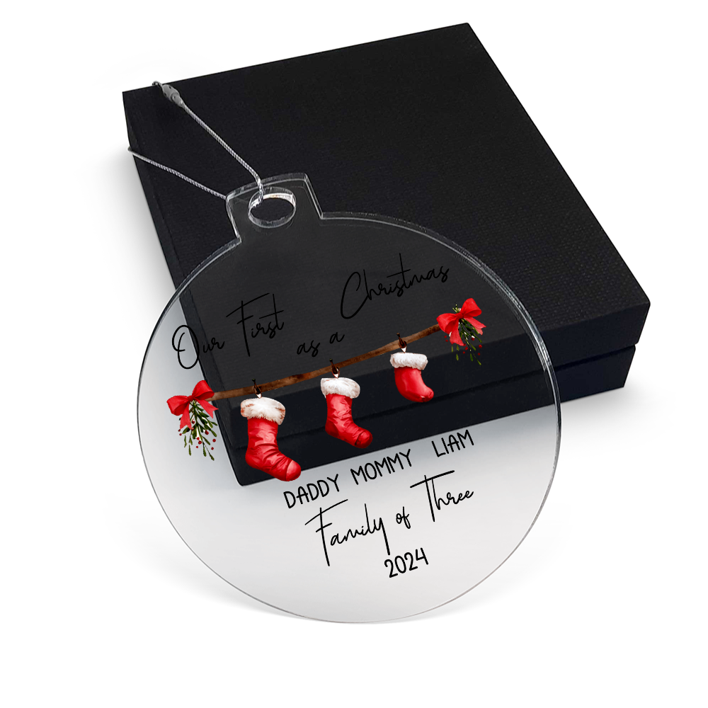Personalized First Christmas as a Family of Three Ornament