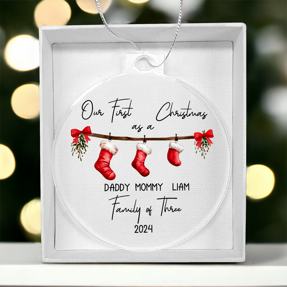 Personalized First Christmas as a Family of Three Ornament