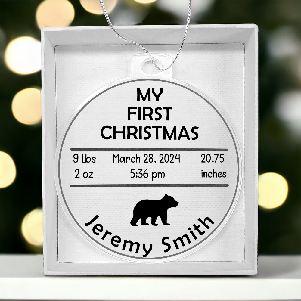 Personalized Baby's First Christmas Birth Stats Ornament