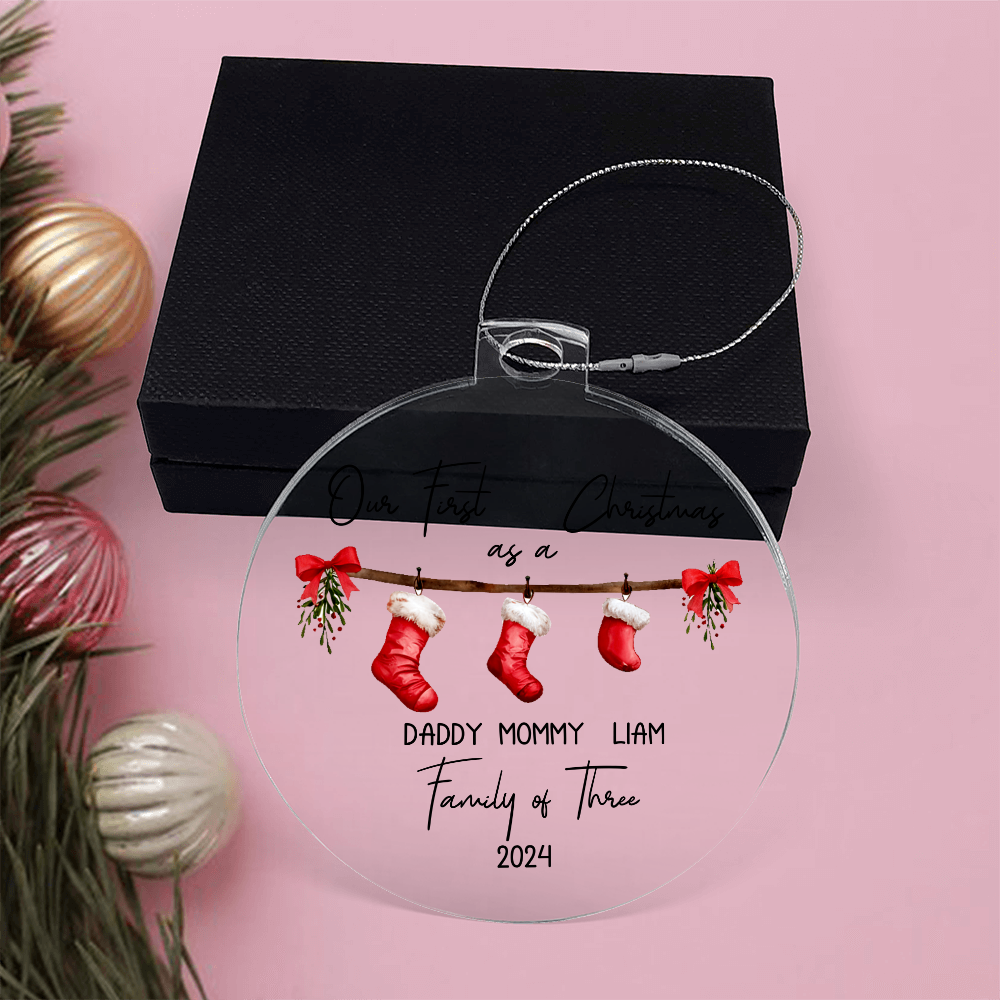 Personalized First Christmas as a Family of Three Ornament