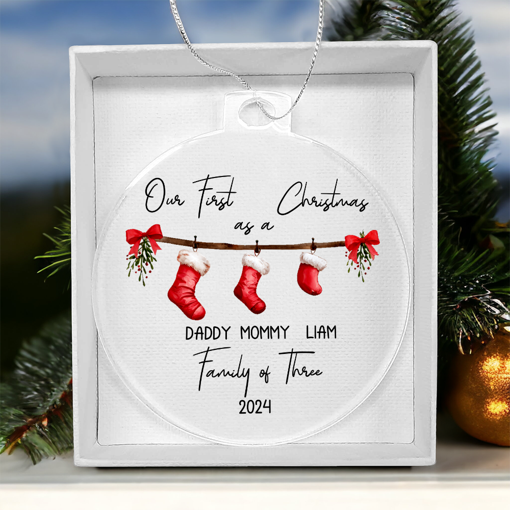 Personalized First Christmas as a Family of Three Ornament