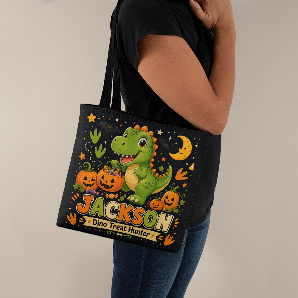 Personalized Dino Treat Hunter Halloween Tote Bag
