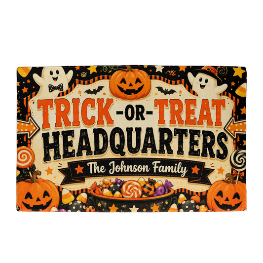 Personalized Trick-or-Treat Headquarters Halloween Welcome Mat