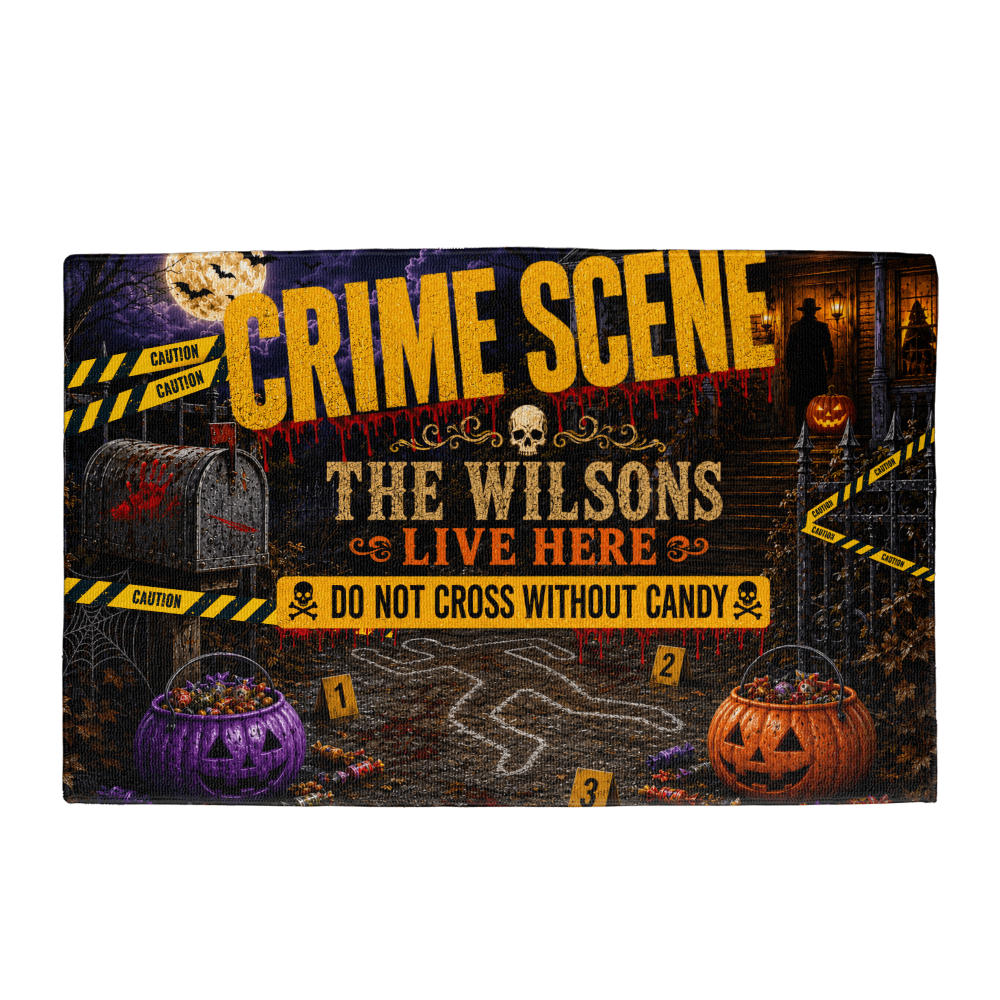 Personalized Halloween Crime Scene Welcome Mat – Custom Family Name Doormat