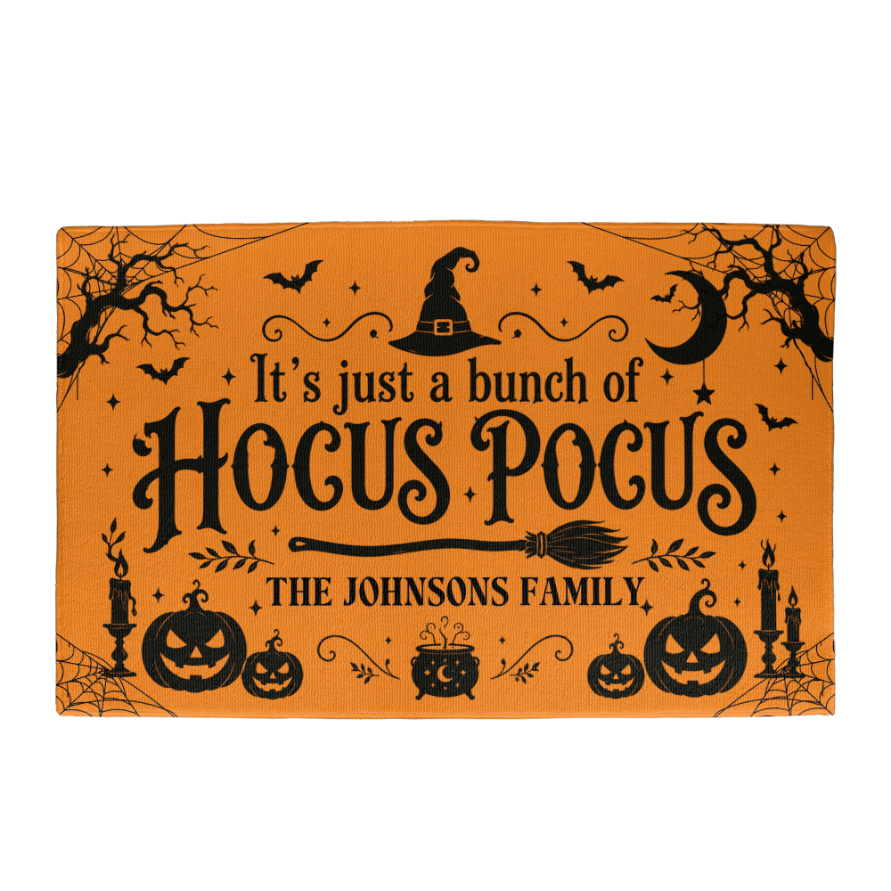 Personalized Hocus Pocus Welcome Mat – Custom Family Name Halloween Doormat