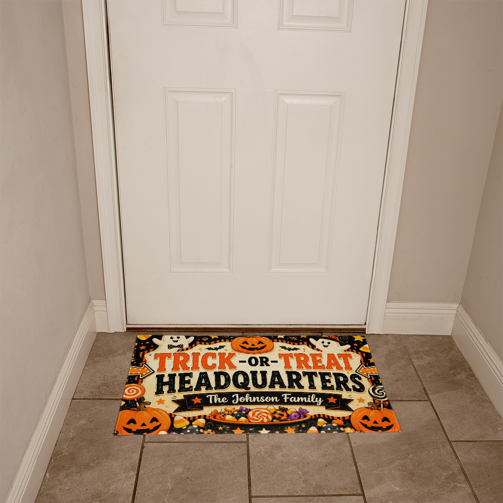 Personalized Trick-or-Treat Headquarters Halloween Welcome Mat