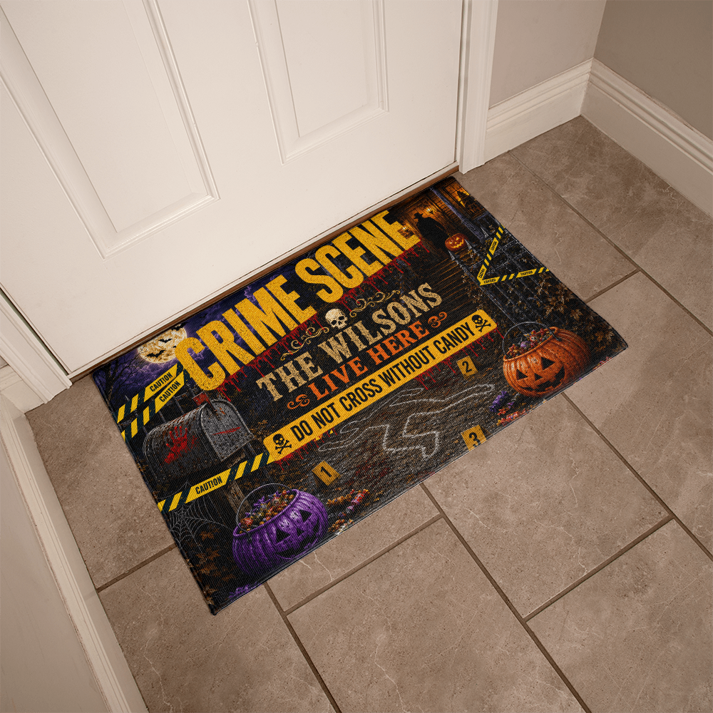 Personalized Halloween Crime Scene Welcome Mat – Custom Family Name Doormat