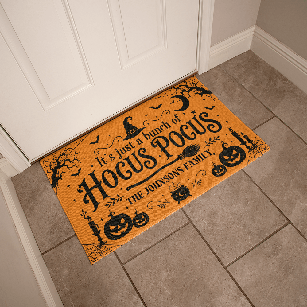 Personalized Hocus Pocus Welcome Mat – Custom Family Name Halloween Doormat
