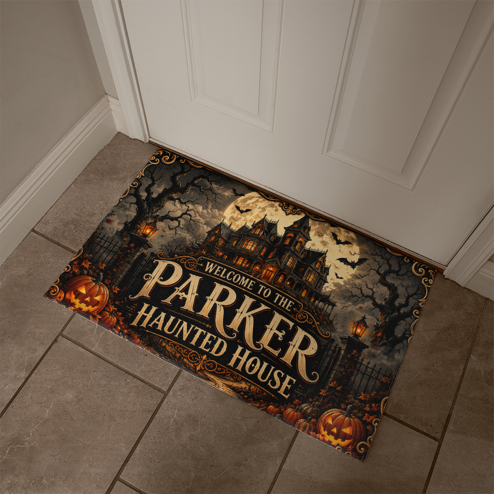Personalized Haunted House Halloween Welcome Mat